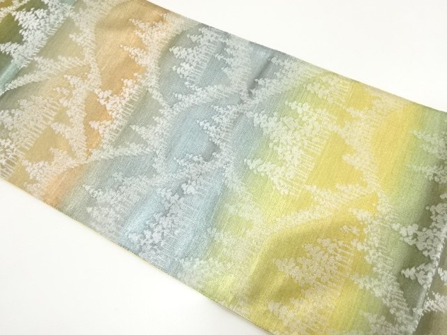 JAPANESE KIMONO / ANTIQUE FUKURO OBI / SILK / WOVEN MOUNTAINS & TREE